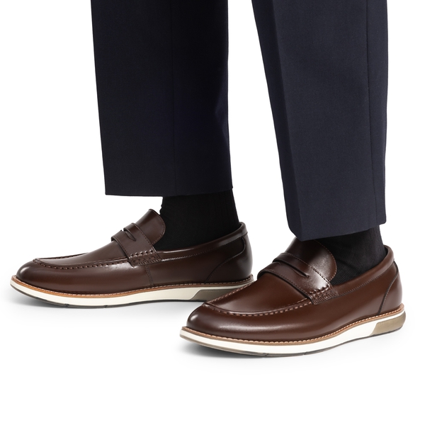 Men's Vegan Leather Slip-On Penny Loafers - DARK BROWN - 5